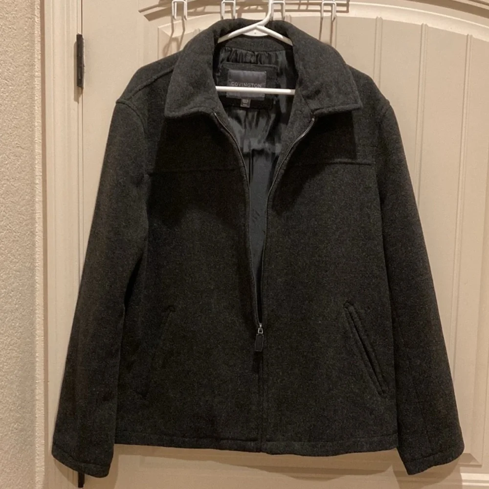 Covington Men’s Size M Wool Blend Gray Jacket Full Zip Up Lined Slash Pockets